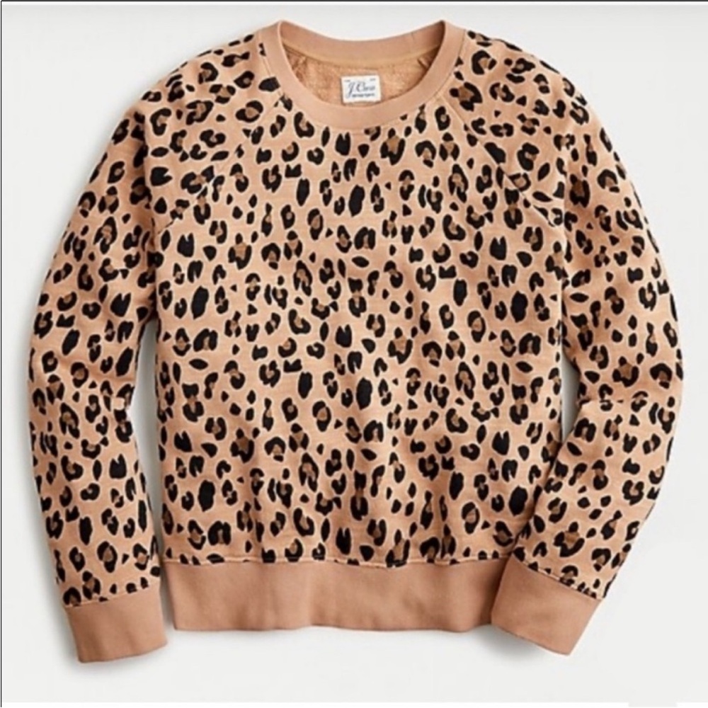J. Crew Vintage Fleece Leopard Print Tan/Brown Crewneck Crop Sweatshirt XS